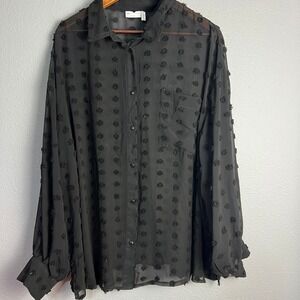 ASOS DESIGN Sheer Black Button Down Blouse‎ Pom Pom Detail Whimisgoth Size 18 18